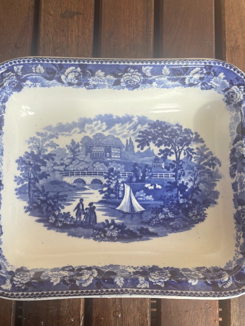 Antique Wedgwood Etruria Rectangular Blue & White Bowl